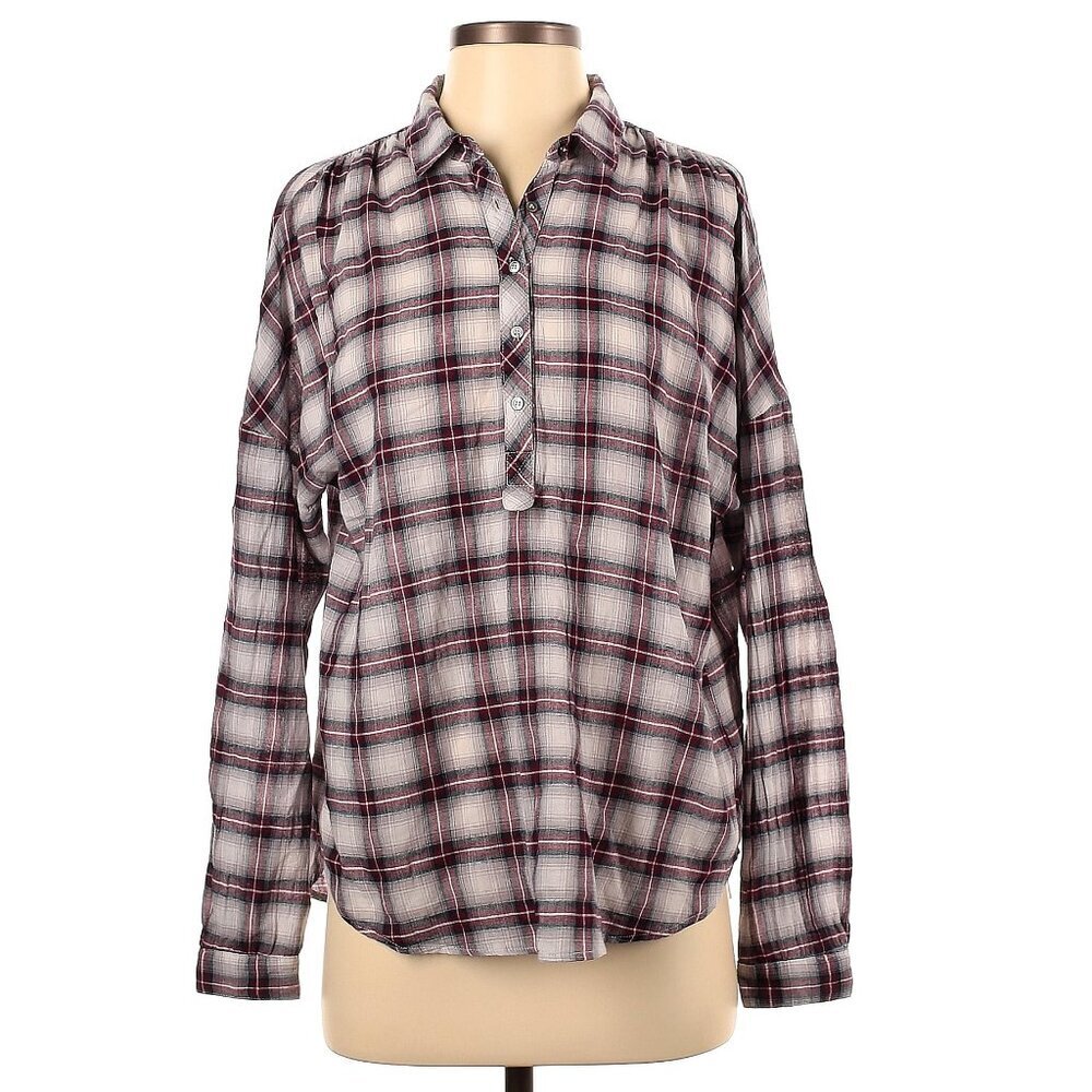 Xirena Oversized Button Placket Long Sleeve Plaid Shirt Small